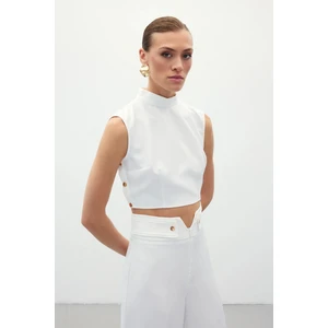 Çıt Çıt Detaylı Crop Bluz - Ekru