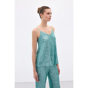 Payet Detaylı Askılı Bluz - Mint