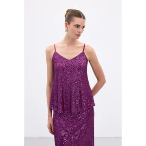 Payet Detaylı Askılı Bluz - Mürdüm