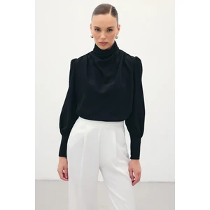 Drape Detaylı  Bluz - Siyah