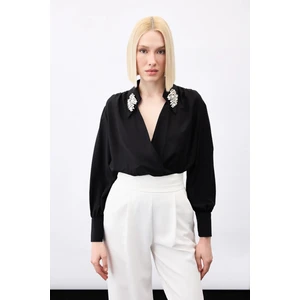 Aksesuar Detaylı Bodysuit Bluz - Siyah