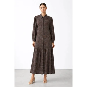 2038 Ipek Cupra Ebruli Desen Elbise - Kahve