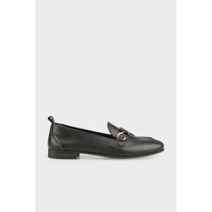 Siyah Deri Kadın Loafer
