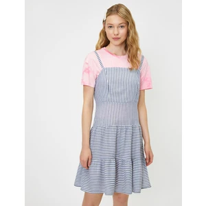 Çizgili Elbise Keten Karışımlı