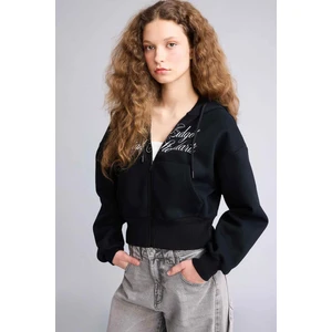 Kapüşonlu Baskılı Fermuarlı Sweatshirt H0168AX26SP