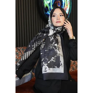 Retro Çiçek Desen Bej Soft Pamuk Şal