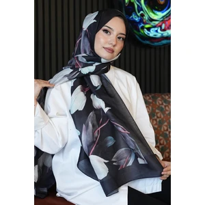 Lale Desen Siyah Soft Pamuk Şal