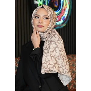 Geometrik Desen Bej Soft Pamuk Şal