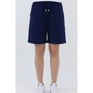 Kadın Lacivert Oversize Relaxed Bermuda Şort Rahat Kalıp