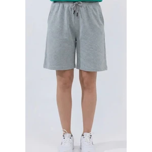 Kadın Gri Oversize Relaxed Bermuda Şort Rahat Kalıp