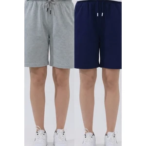 Kadın 2'li Paket Oversize Relaxed Bermuda Şort Rahat Kalıp