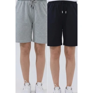 Kadın 2'li Paket Oversize Relaxed Bermuda Şort Rahat Kalıp