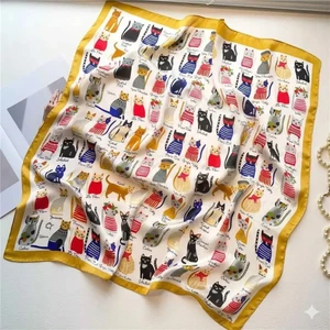 Kedi Baskılı Kare Fular / Bandana / Eşarp