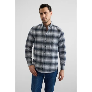 Siyah Regular Düğmeli Yaka Kareli Casual Gömlek