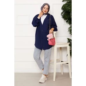 Önden Düğmeli Kimono Gömlek Lacivert
