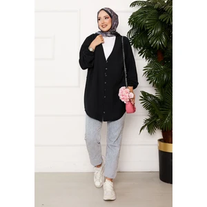 Önden Düğmeli Kimono Gömlek Siyah