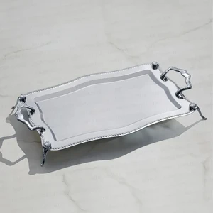 Zincir Ayaklı Sade Çelik Çay Tepsi