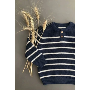 Çizgili Triko Kazak 2-8 Yaş Indigo Mavi