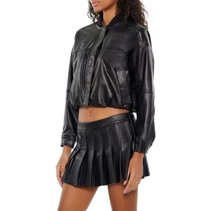 Suni Deri Crop Bomber Ceket