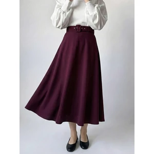 Kemerli Kloş Etek-Bordo -