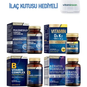 Takviye Seti Magnesium Complex + B Complex + Keratin Formula + Vitamin D3K2 Ilaç Kutusu Hediyeli