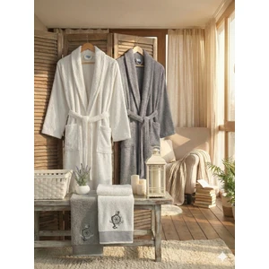 Zena Krem Antrasit Havlulu Bornoz