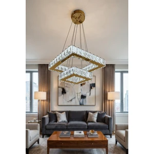 2 Katlı Kare Kristal Modern Sarkıt LED Avize