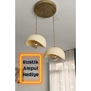 Beton Görünümlü 2'liSarkıt Avize,Bohem Sarkıt Avize (Rustik Ampul Hediyeli) (Bioplastik) E27