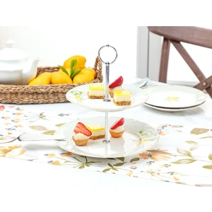 Madame Coco Limon Desenli 2 Katlı Kek Standı Beyaz 19 x 25 cm Şık Tasarım ile Sofralarınıza Zarafet Katın