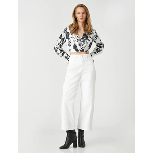 Crop Anvelop Bluz Uzun Kollu Gömlek Yaka