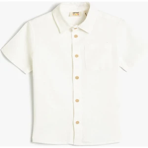 Keten Gömlek Kısa Kollu Cep Detaylı