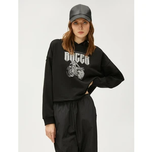 Crop Sweatshirt Kapüşonlu Baskılı