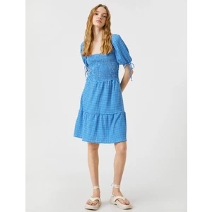 Mini Elbise Balon Kollu Kare Yaka Gipeli