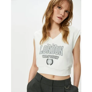 Kısa Kollu Sweatshirt V Yaka Baskılı