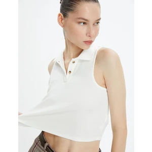 Polo Yaka Düz Ekru Kadın Bluz