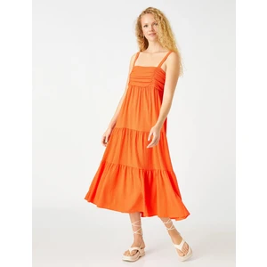 Askılı Midi Boy Elbise Drape Detaylı