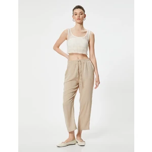 Crop Paça Pantolon Beli Bağlamalı Cepli