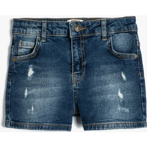 Kot Şort Yıpratılmış Detaylı Cepli Pamuklu