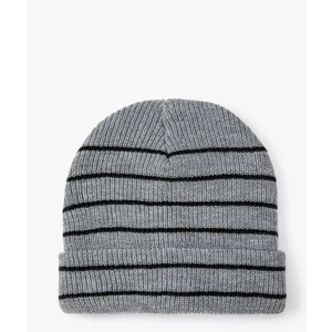 Örgü Bere Katlamalı Çizgi Desenli