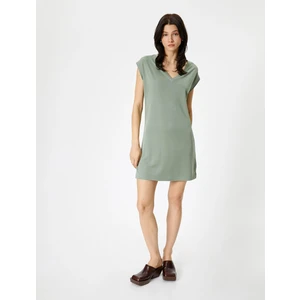 Mini Elbise Kısa Kollu V Yaka