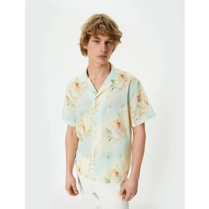 Kısa Kollu Gömlek Devrik Yaka Kaplan Desenli Pamuklu