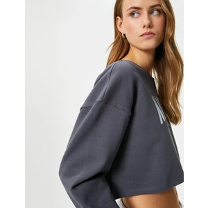 Crop Sweatshirt Baskılı Uzun Kollu Pamuklu