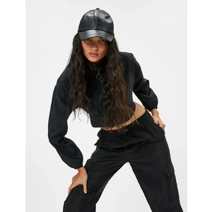 Crop Paraşüt Ceket Beli Lastikli Dik Yaka