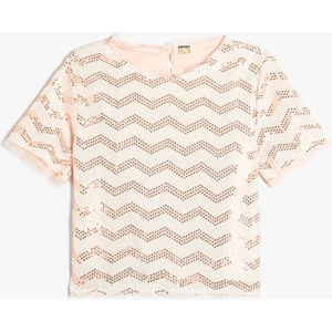 Pullu Payetli Bluz Kısa Kollu Bisiklet Yaka