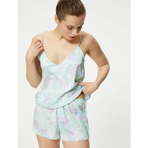 Pijama Üstü Çiçekli Askılı V Yaka