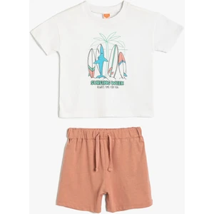 2'li Tişört Şort Seti Baskı Detaylı Pamuklu