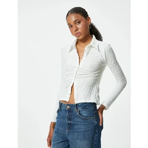 Drapeli Dokulu Gömlek Slim Fit Uzun Kollu