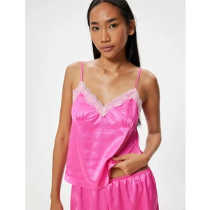 Saten Pijama Üstü Ince Askılı Dantelli