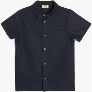 Basic Gömlek Keten Karışımlı Kısa Kollu Cep Detaylı