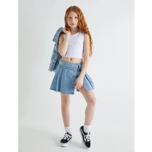 Kot Şort Etek Kemer Detaylı Pamuklu